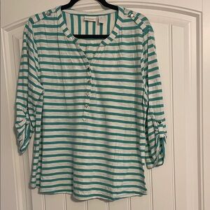 Chico's Green  and White Striped Blouses